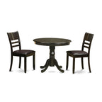 East West Furniture ANLY3-CAP-LC 3 Piece Dining Table Set for Small Spaces Contains a Round Kitchen Table with Pedestal and 2 Faux Leather Upholstered Chairs, 36x36 Inch, Cappuccino