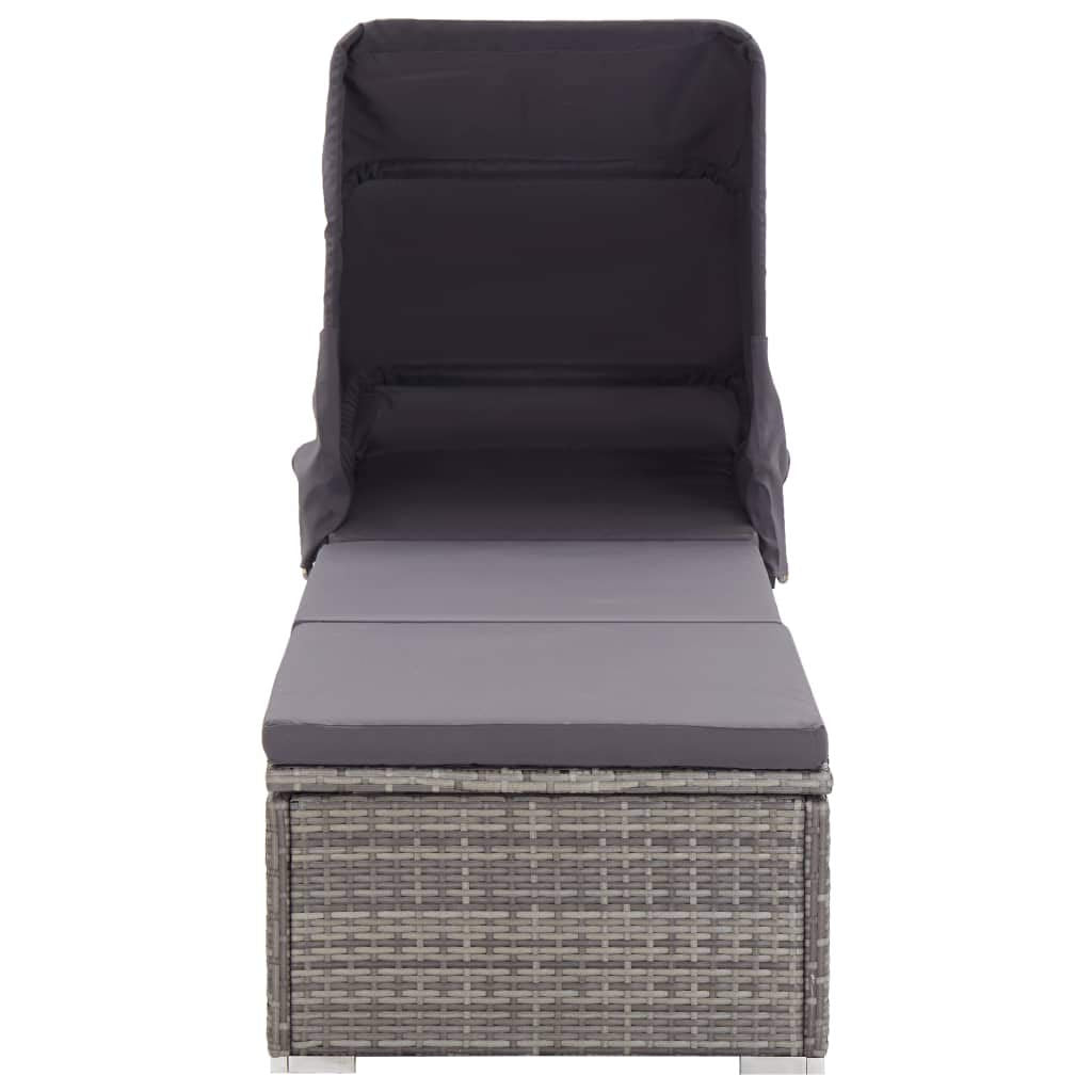 vidaXL Poly Rattan Sun Lounger with Canopy and Cushion - Weather Resistant, Easy-to-Clean Outdoor Lounger with Adjustable Positions and Removable Cushion Cover - Ideal for Patio, Poolside, Balcony...