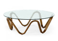 HomeRoots Clear, Walnut 45" Walnut and Clear Glass Abstract Wood Round Coffee Table