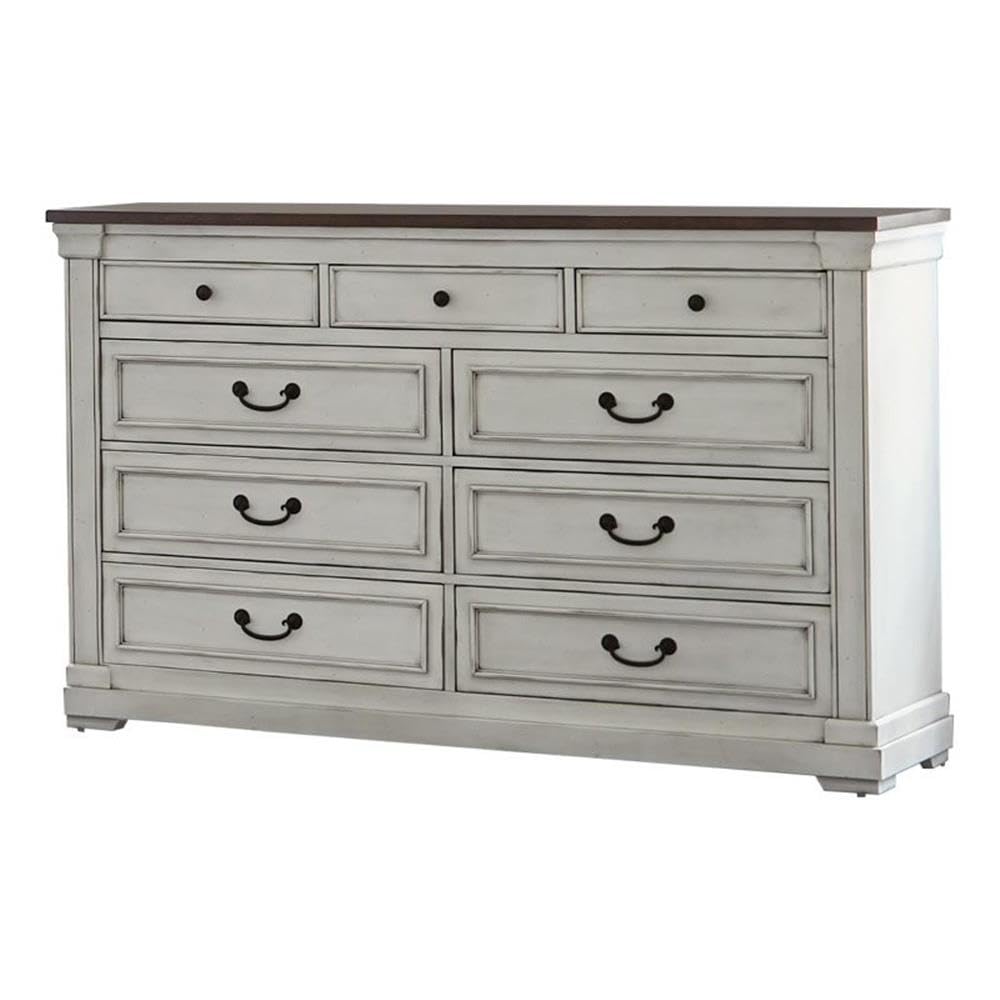 Coaster Home Furnishings Hillcrest Farmhouse 63-inch 9-Drawer Bedroom Dresser Clothing Storage Cabinet Wide Chest of Drawers Organizer Unit Distressed White 223353