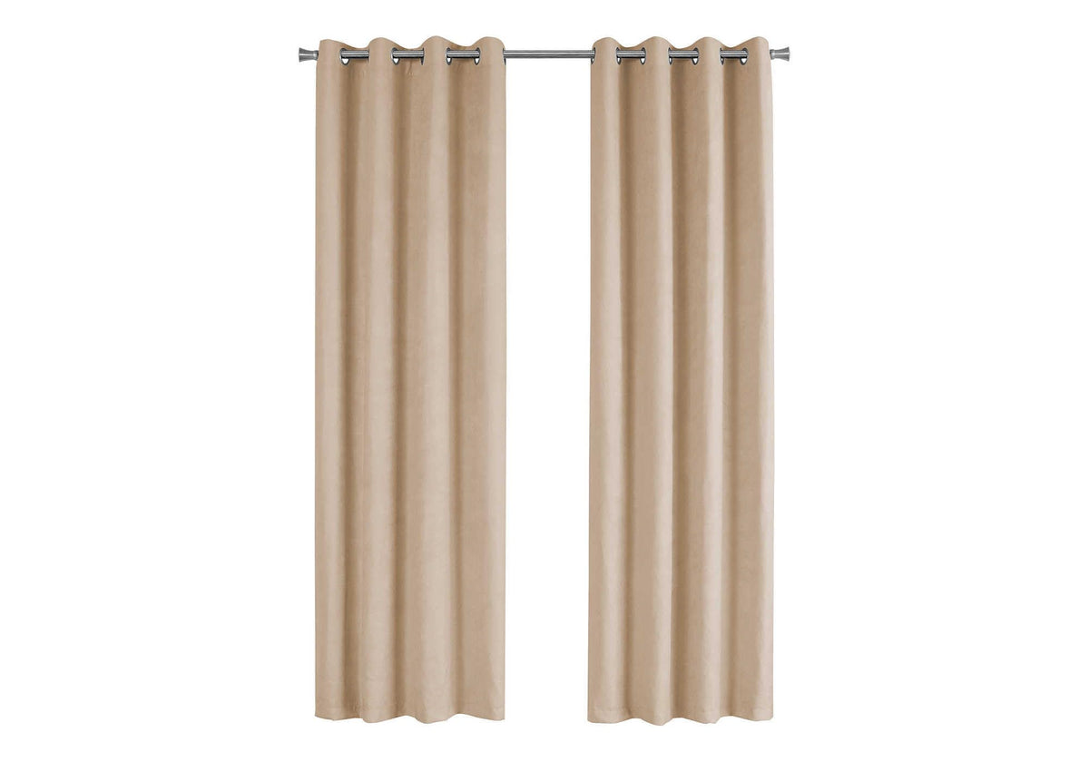 Monarch Specialties Curtain Panel Room Darkening, Micro Suede 84&quot;H Beige