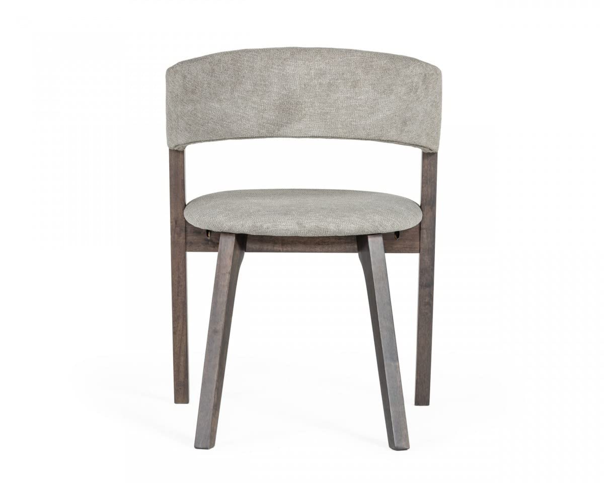HomeRoots Grey Fabric, Solid Wood, Veneer Set of Two Gray Wenge Dining Chairs
