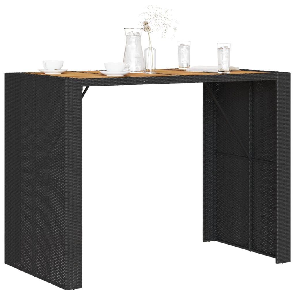 vidaXL Patio Table with Acacia Wood Top - Outdoor Furniture - Black Poly Rattan Frame - Powder-Coated Steel - 57.1" Length x 31.5" Width x 43.3" Height - Rectangular Modern Garden Table