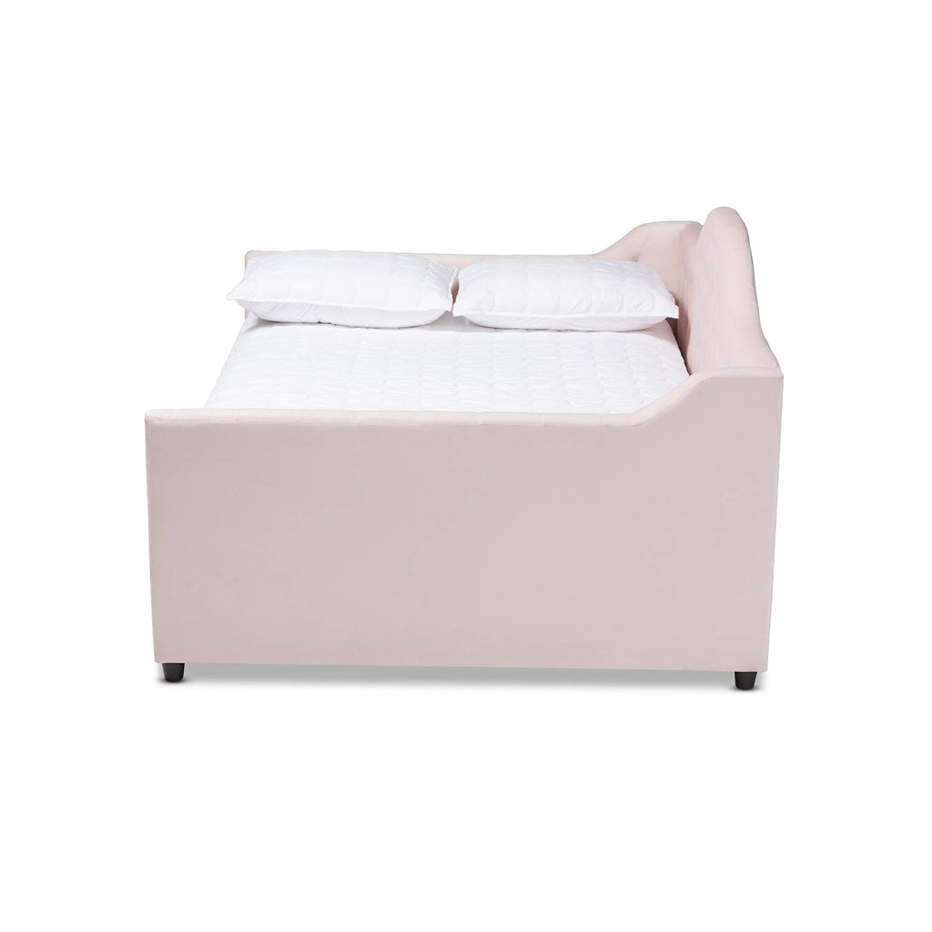 Baxton Studio Perry Modern and Contemporary Light Pink Velvet Fabric Upholstered and Button Tufted Queen Size Daybed
