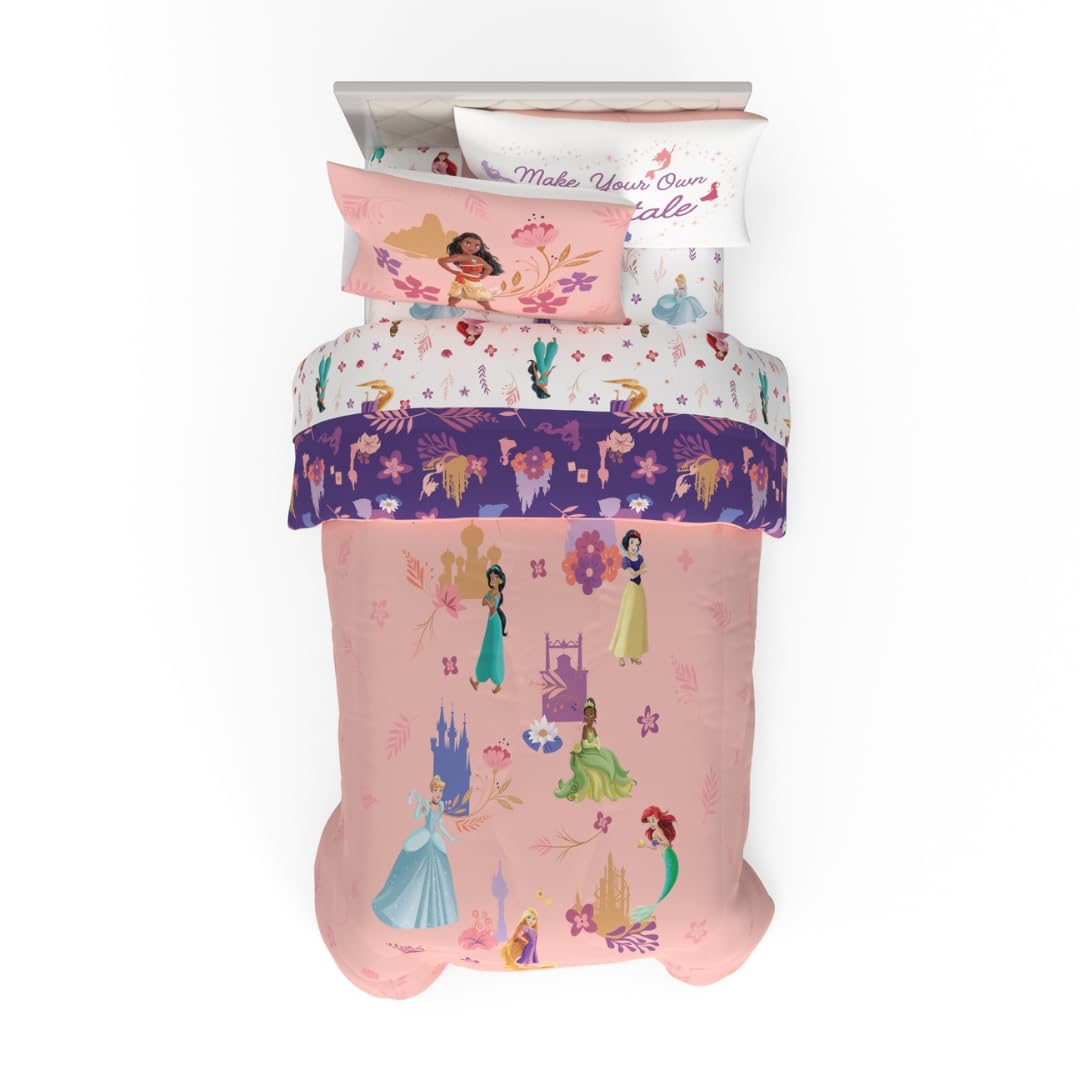 Franco Collectibles Disney Princess Recycled Bedding 4 Piece Super Soft Reversible Comforter And Sheet Set, Twin, (100% Official