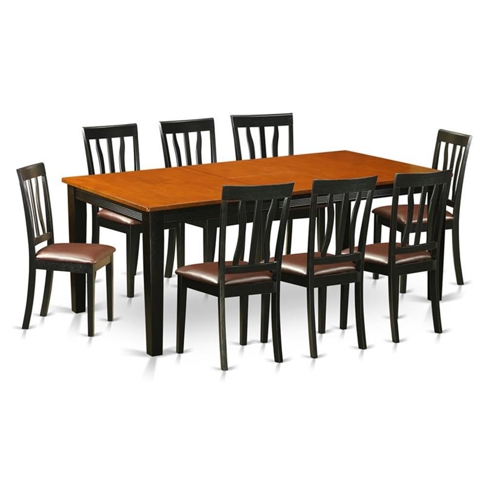 East West Furniture QUAN9-BCH-LC 9 Piece Dining Table Set Includes a Rectangle Dining Room Table with Butterfly Leaf and 8 Faux Leather Upholstered Chairs, 40x78 Inch, Black & Cherry