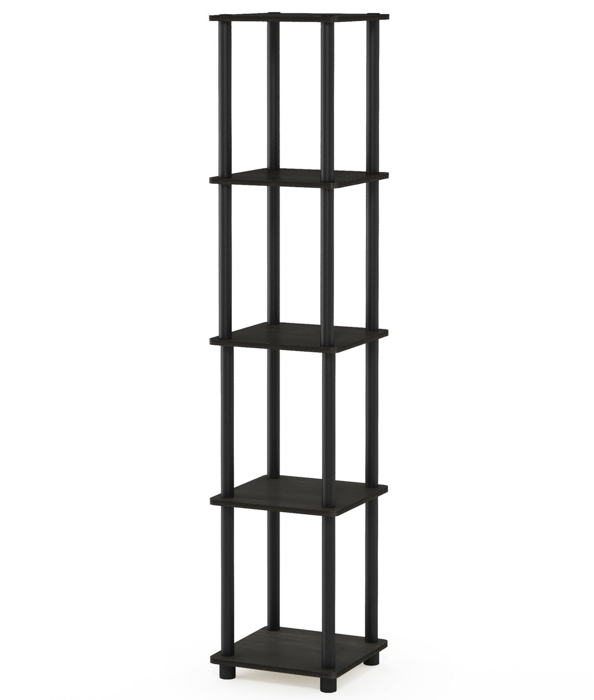 FURINNO Turn-N-Tube 5-Tier Corner Square Rack Display Shelf, Round, Espresso/Black