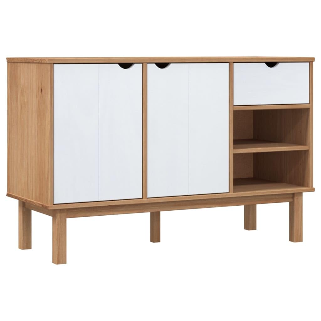 Credenza OTTA Marrone e Bianco 114x43x73,5 cm in Legno di Pino