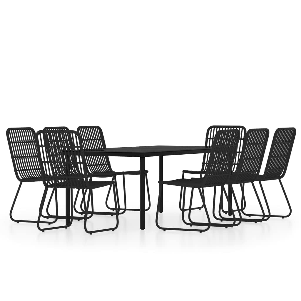 vidaXL 7-Piece Patio Dining Set - Black PE Rattan Garden Chairs and Rectangular Glass Tabletop - Weather-Proof, UV-Resistant Outdoor Furniture