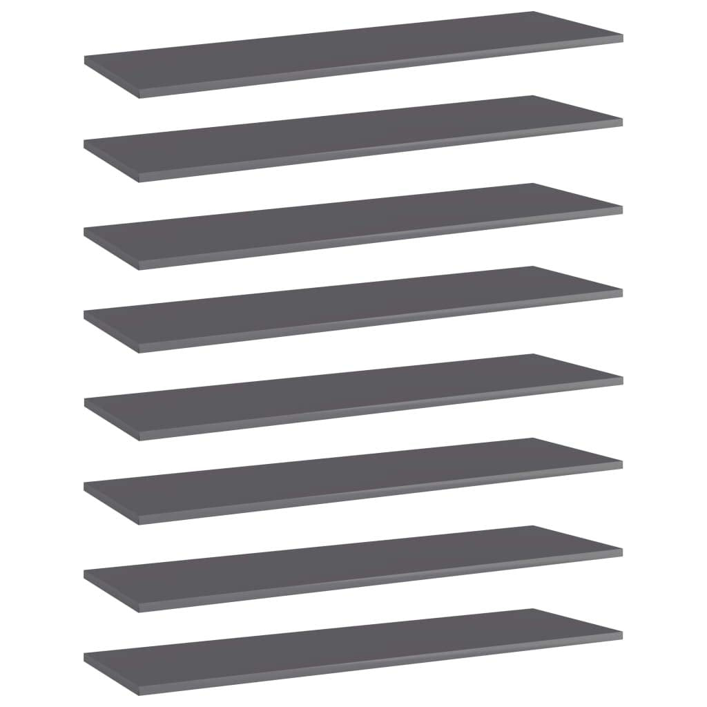 vidaXL High Gloss Gray Engineered Wood Bookshelf Boards, Sleek Design, Easy to Clean, Ideal for Extra Storage, Set of 8