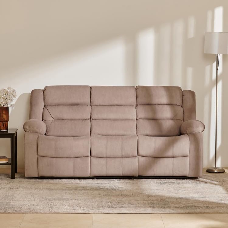 Home Centre 3 Seater Cairo Fabric Recliner| Fabric Recliner| (Beige) |2 Year Warranty