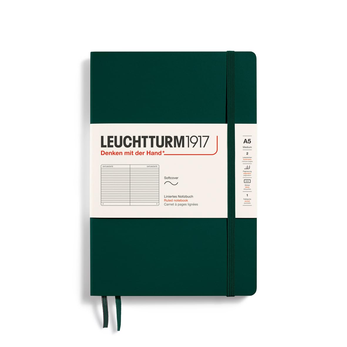 Leuchtturm1917 - Notebook Softcover Medium A5-123 Numbered Pages For Writing And Journaling (Forest Green, Ruled)