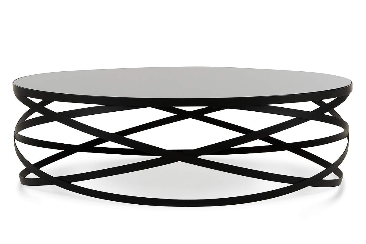 HomeRoots Glass, Metal 13' Black Metal and Glass Coffee Table