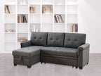 Lilola Home Destiny Dark Gray Linen Reversible Sleeper Sectional Sofa with Storage Chaise