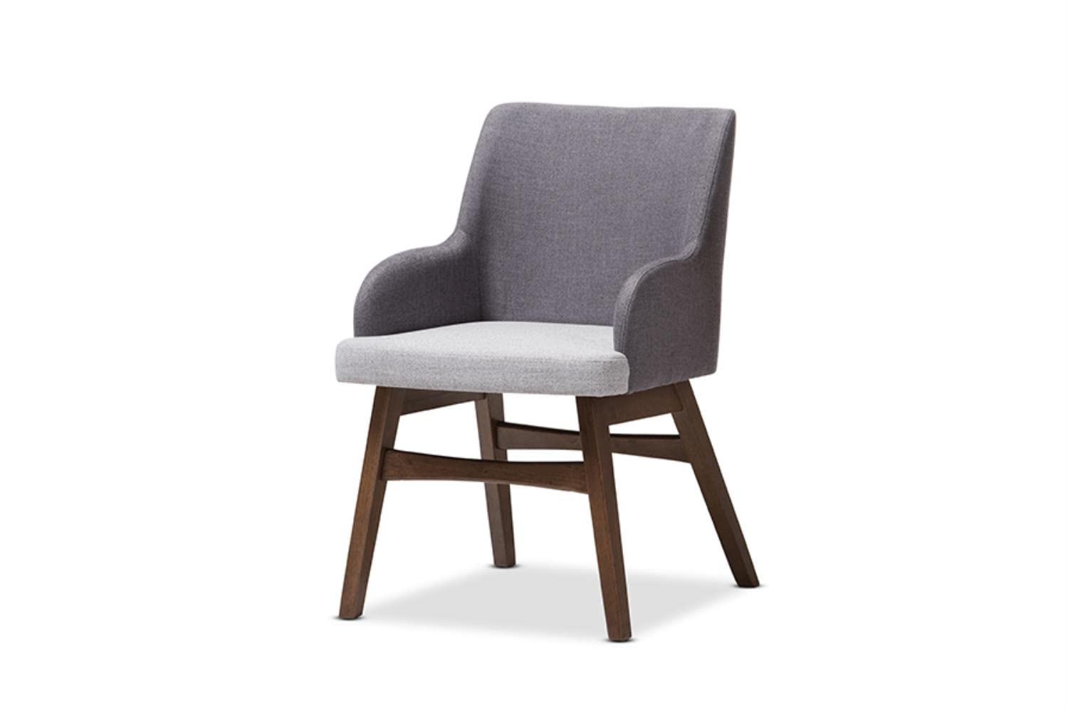 Baxton Studio Monte Mid-Century Modern Walnut Wood Rectangular 5-Piece Dining Set Grey//Medium Wood/Mid-Century/Table/Fabric Polyester 100%&quot;/Rubber Wood/Solid Wood/Mdf/Foam