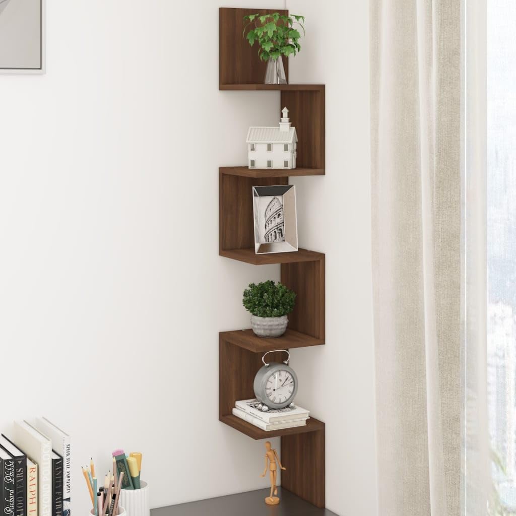 Vidaxl Wall Corner Shelf Brown Oak 20X20X127.5 Cm Engineered Wood