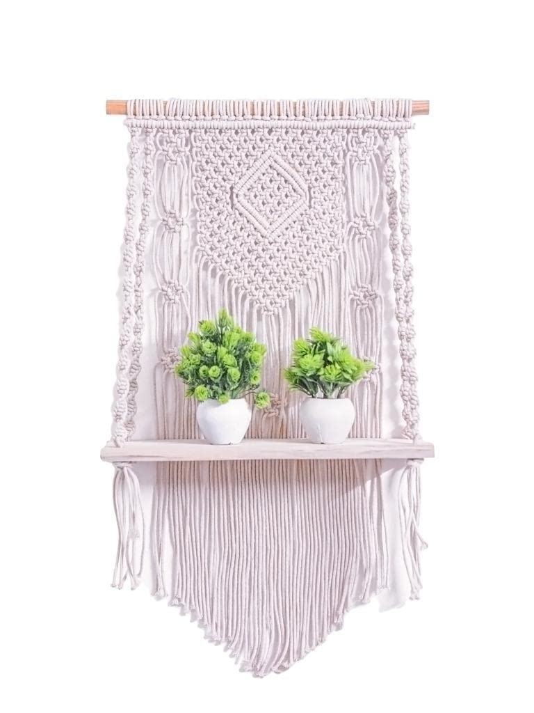 Aroha  Macrame Wall Hanging For Placing Planters In Balcony Living Room Bedroom Or Workspace (100% Cotton  16X32 Inch  Imperia