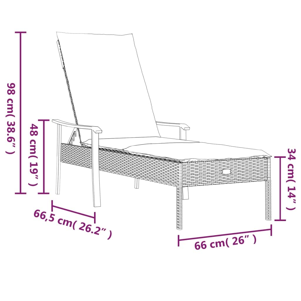 vidaXL Modern Sun Lounger with Adjustable Backrest and Thick Padded Cushion - Weather Resistant PE Rattan Patio Lounger with Powder-Coated Steel Frame - Gray/Dark Gray