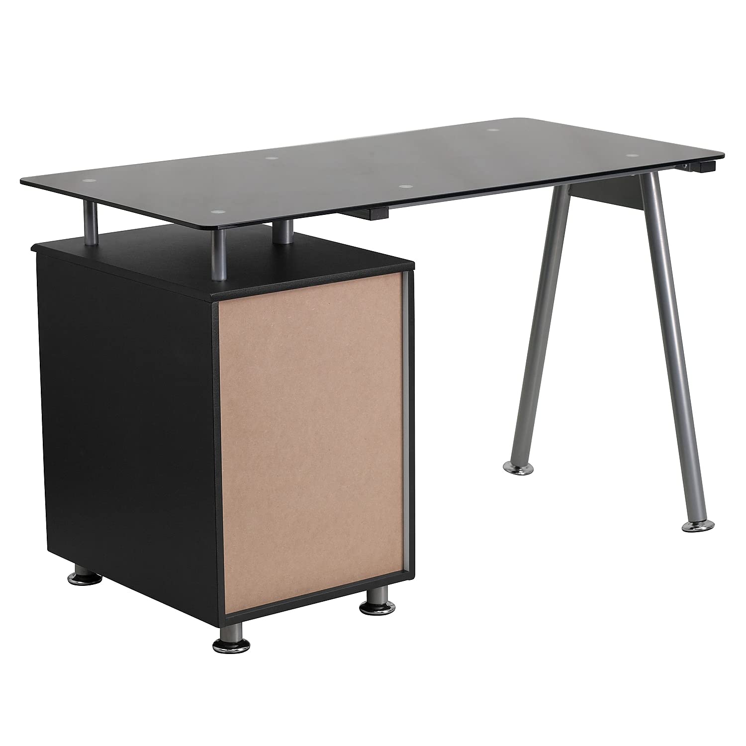 Flash Furniture Singleton Black Glass Computer Desk with Three Drawer Pedestal