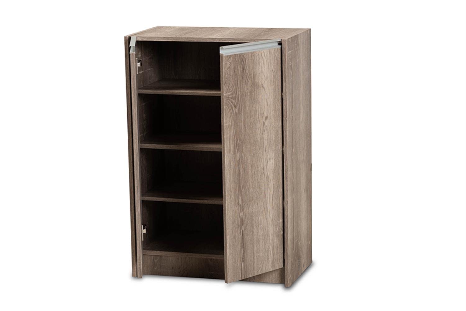 Baxton Studio Langston Modern and Contemporary Weathered Oak Finished Wood 2-Door Shoe Cabinet