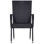 vidaXL Stackable Dining Chairs 2 pcs for Outdoor Use, Garden Patio Terrace, Made of Poly Rattan, Water-Resistant with Powder-Coated Steel Frame - Black