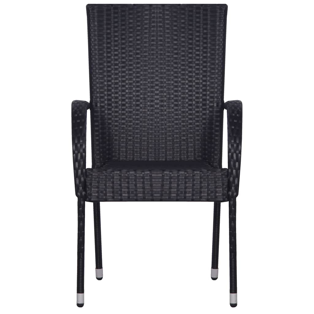 vidaXL Stackable Dining Chairs 2 pcs for Outdoor Use, Garden Patio Terrace, Made of Poly Rattan, Water-Resistant with Powder-Coated Steel Frame - Black