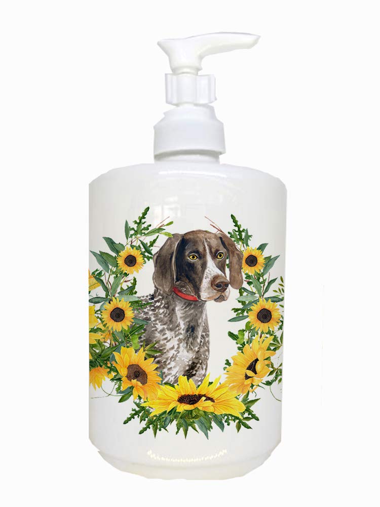 Caroline's Treasures CK2833SOAP German Shorthaired Pointer in Sunflowers Ceramic Soap Dispenser Hand Soap Dispenser Pump Bottles
