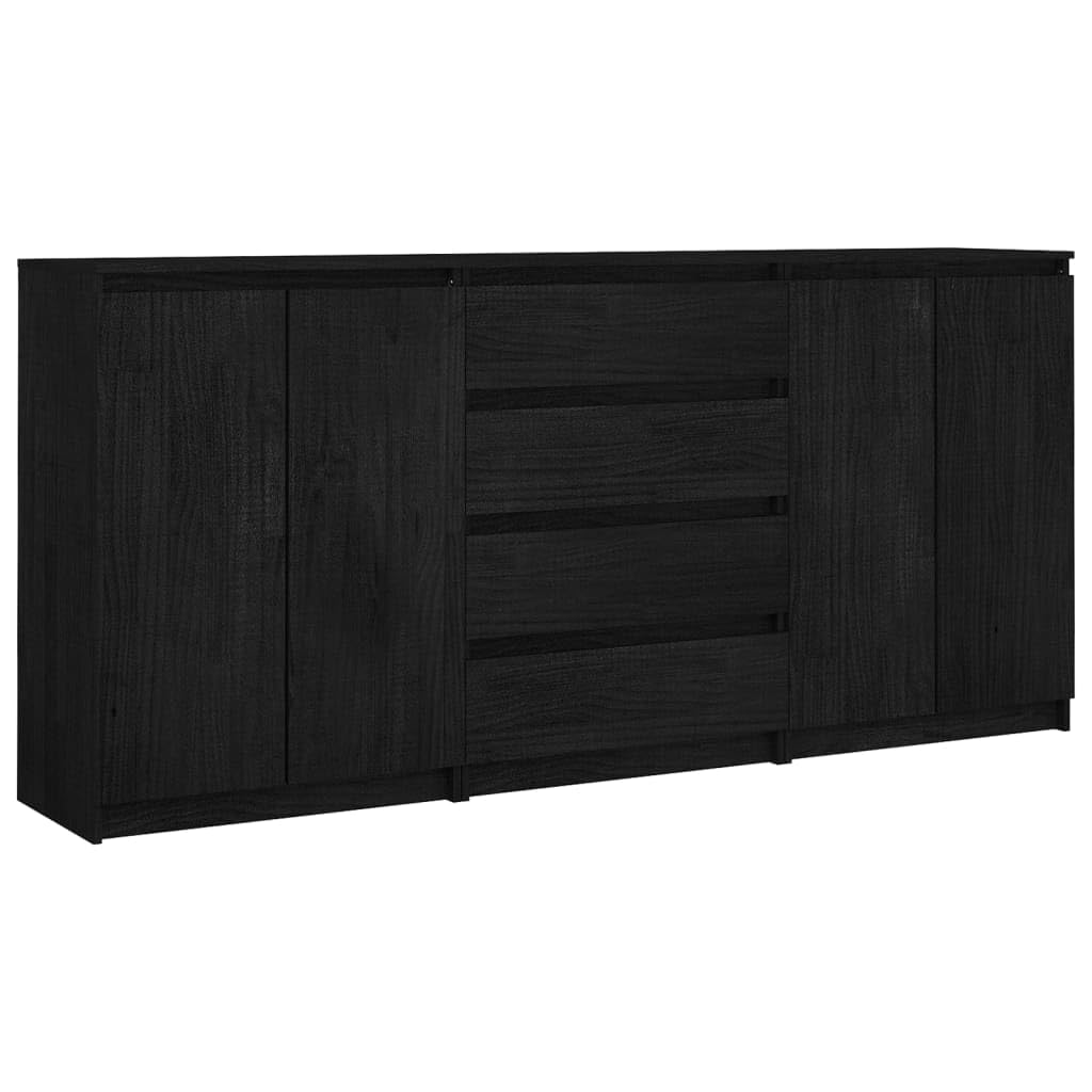 vidaXL 3X Solid Pinewood Side Cabinets Home Indoor Living Room Bedroom Office Bedside Buffet Storage Sideboard Cabinet Nightstand Furniture Black