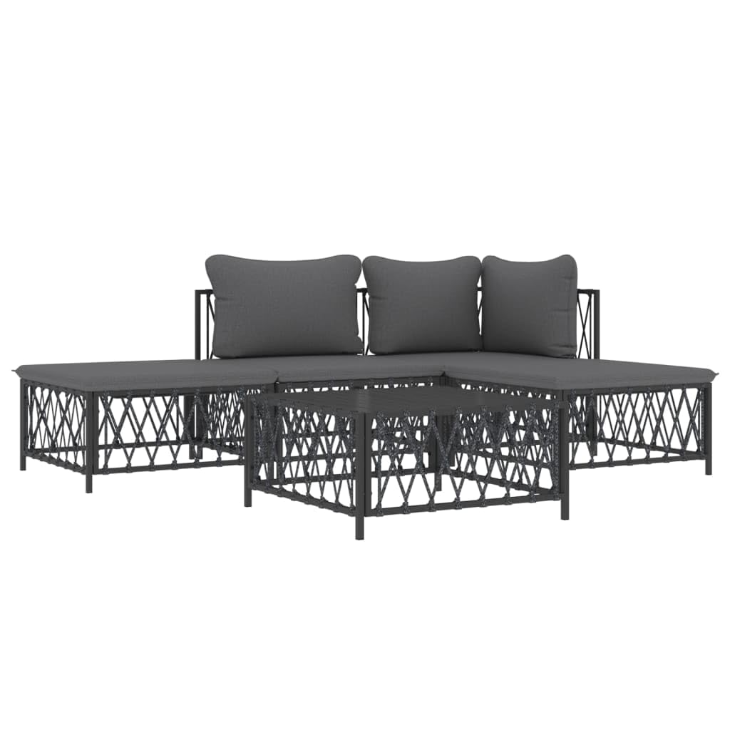 vidaXL Durable 5 Piece Patio Lounge Set with Cushions- Anthracite Steel- Comfortable Seating Experience- Modular Design for Flexible Arrangement- Sturdy and Durable Outdoor Furniture