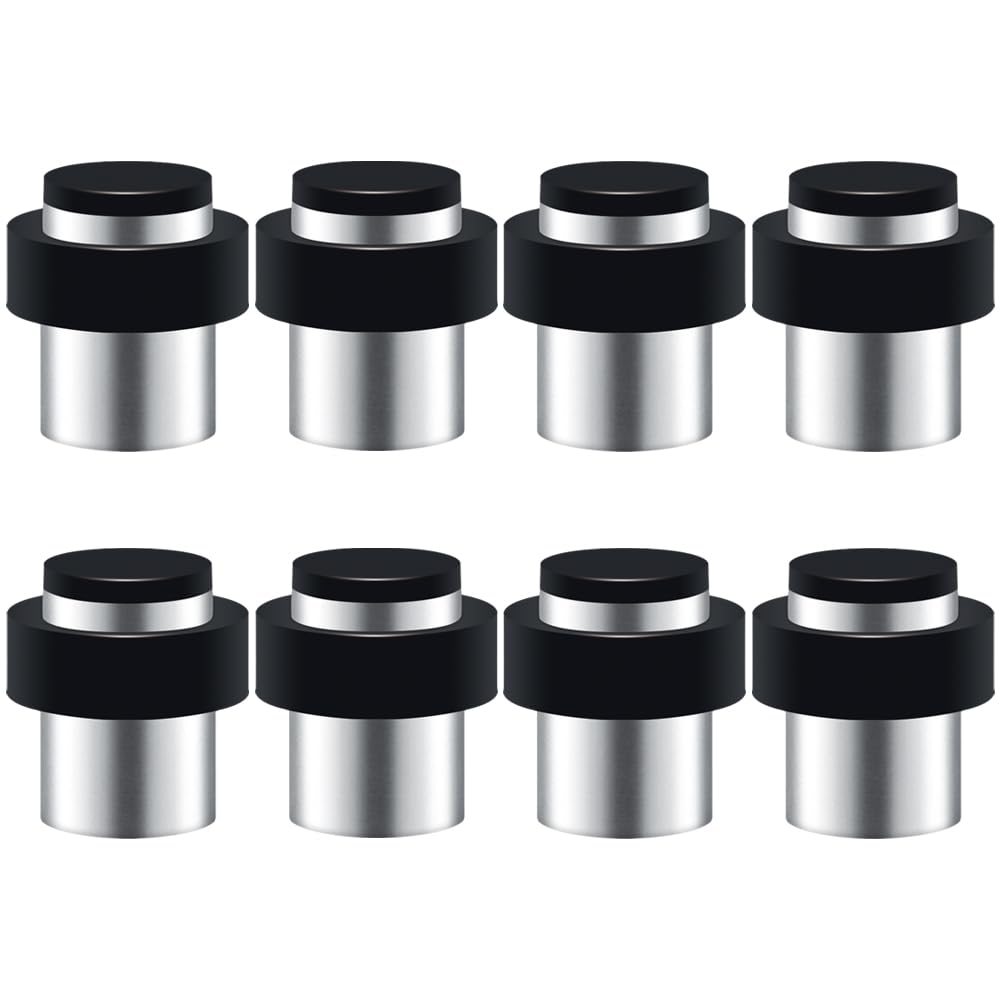 Pack Of 8 Door Stopper Stainless Steel Rubber Cylindrical Floor Or Wall Mount Door Stop With Screws Height 2.5'