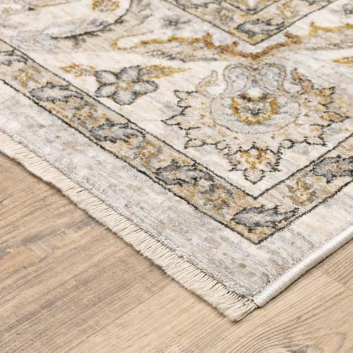 HomeRoots 509398 6 x 9 ft. Ivory & Gray Oriental Power Loom Stain Resistant Rectangle Area Rug with Fringe