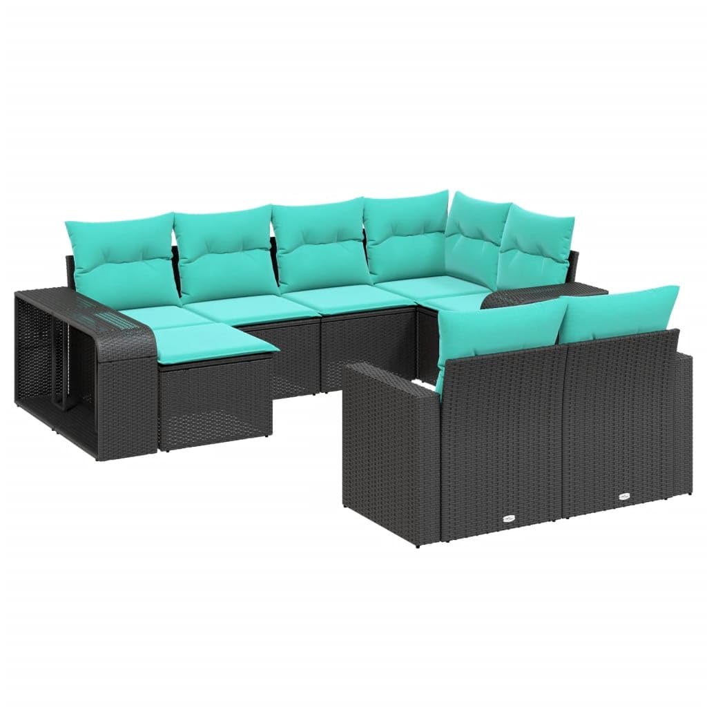 vidaXL - 10 Piece Patio Sofa Set with Cushions | Black Poly Rattan | Modular Outdoor Furniture | Terrace, Deck | Blue Cushions