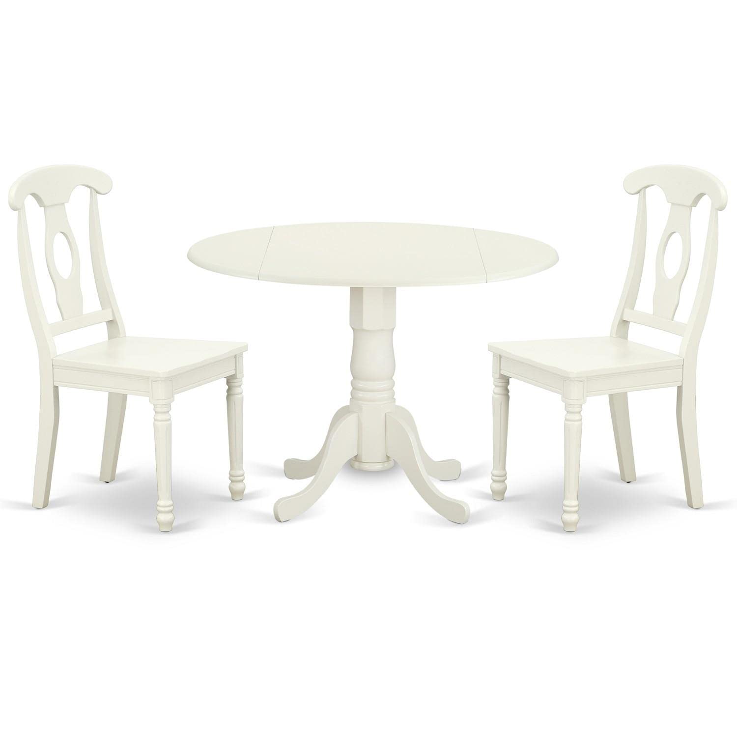 East West Furniture Dlke3-Lwh-W 3 Piece Dining Room Table Set Contains A Round Kitchen Table With Dropleaf And 2 Dining Chairs, 42X42 Inch, Linen White