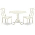 East West Furniture Dlke3-Lwh-W 3 Piece Dining Room Table Set Contains A Round Kitchen Table With Dropleaf And 2 Dining Chairs, 42X42 Inch, Linen White