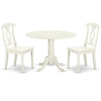East West Furniture Dlke3-Lwh-W 3 Piece Dining Room Table Set Contains A Round Kitchen Table With Dropleaf And 2 Dining Chairs, 42X42 Inch, Linen White