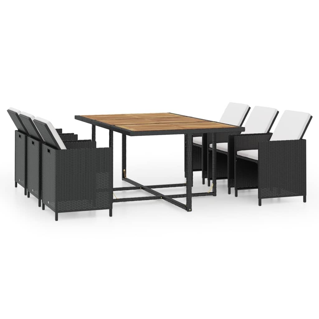 11 Piece Patio Dining Set with Cushions Poly Rattan Black