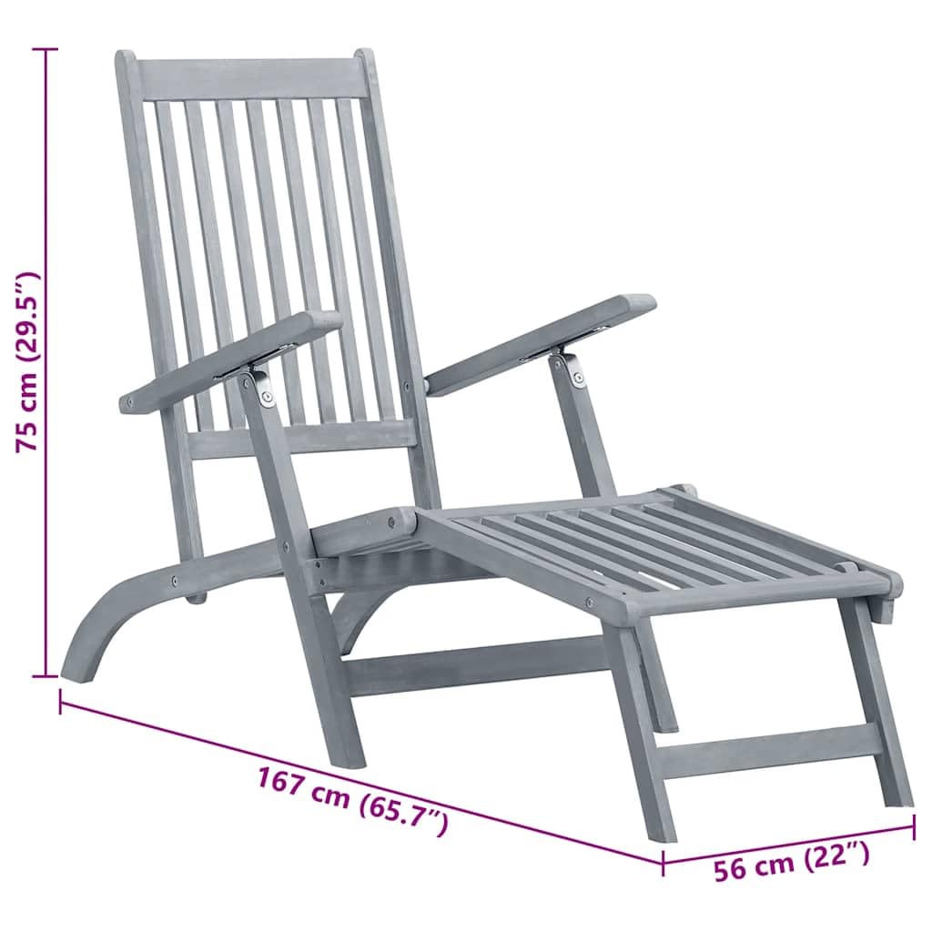vidaXL Solid Acacia Wood Patio Deck Chair with Footrest and Bright Green Cushion, Indoor/Outdoor, Adjustable 3-Height Settings, Foldable