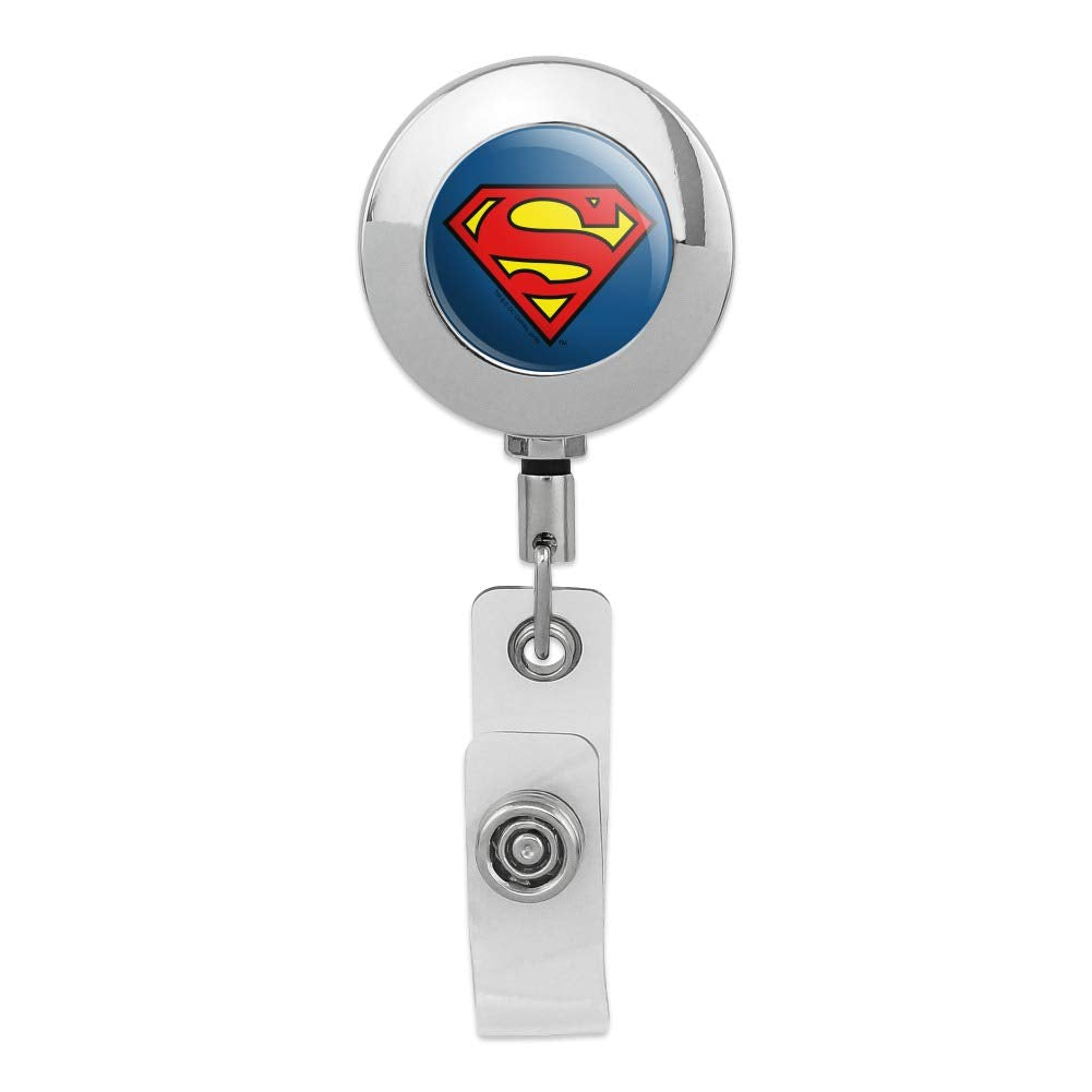 Superman Classic S Shield Logo Retractable Reel Premium Metal Chrome Badge Id Card Holder Clip