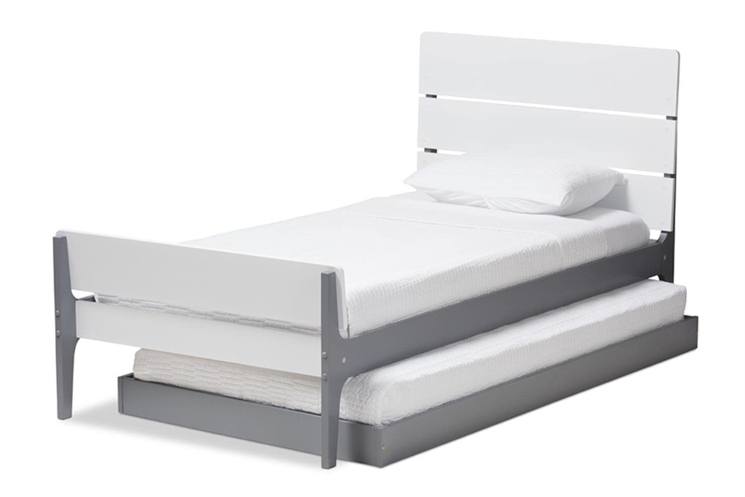 Baxton Studio Nereida Modern Classic Mission Style White and Grey-Finished Wood Twin Platform Bed/Twin/Mission/White/White/Rubber Wood/Poplar/LVL