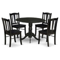 East West Furniture Dldl5-Blk-W 5 Piece Kitchen Table Set For 4 Includes A Round Dining Room Table With Dropleaf And 4 Dining Chairs, 42X42 Inch, Black