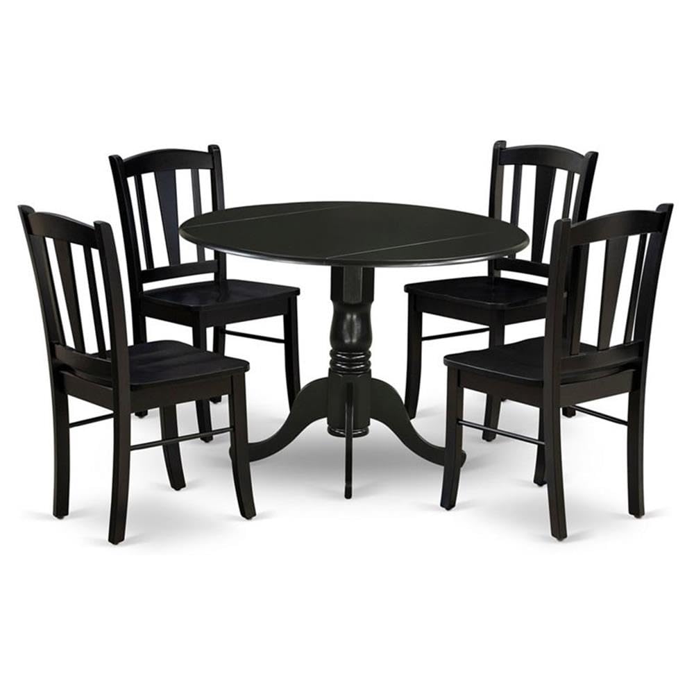 East West Furniture Dldl5-Blk-W 5 Piece Kitchen Table Set For 4 Includes A Round Dining Room Table With Dropleaf And 4 Dining Chairs, 42X42 Inch, Black