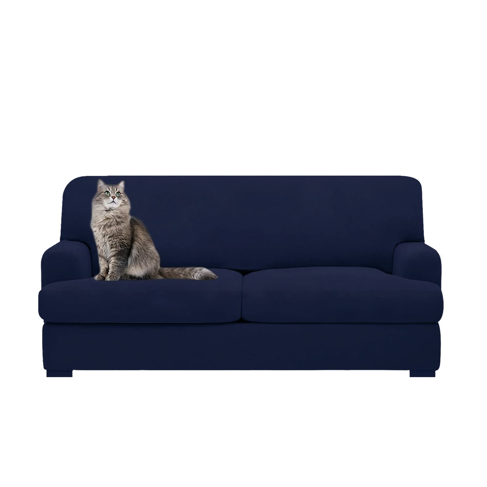 Molasofa T Cushion Loveseat Slipcover With 2 Individual T Cushion Shape Seat Covers,3 Pieces Stretchable Washable Non-Pilling Non-Slip Love Seat Covers Covers(Oversized Loveseat,Navy Blue)