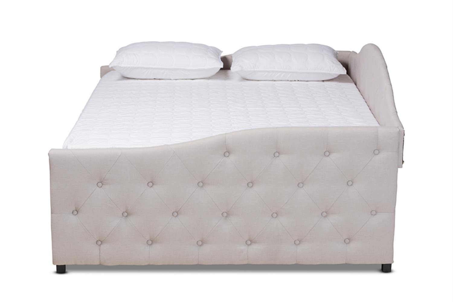 Baxton Studio Becker Modern and Contemporary Transitional Beige Fabric Upholstered Queen Size Daybed with Trundle