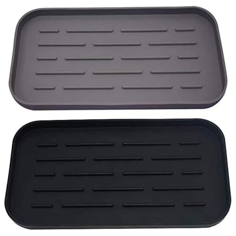 WeTest 2 Pack Premium Kitchen Sink Silicone Sponge Holder - Sink Organizer Tray for Soap Dispenser, Sponges, Scrubber (Black/Gre