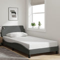 vidaXL Single Bed Frame with Headboard - Dark Gray Fabric, Plywood Slats, Metal & Pine Wood Construction, 39.4"x74.8"