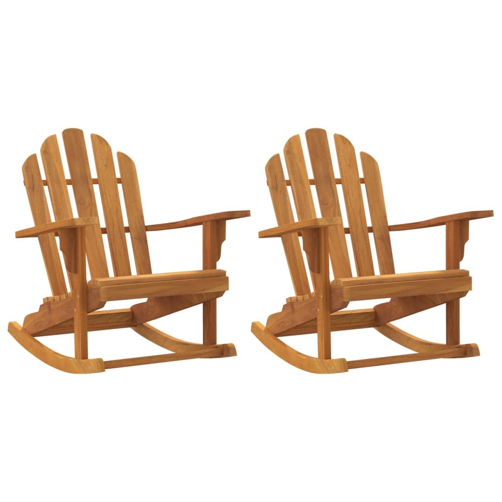 vidaXL Solid Teak Wood Patio Adirondack Rocking Chairs – Set of 2, Weather-Resistant Outdoor Garden Seating, Comfortable High Backrest and Wide Arms, Gentle Rocking Design - Brown.