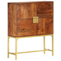 vidaXL Acacia Wood Highboard with Steel Legs – Walnut Finish, Four-Door Storage Cabinet - Brown and Golden, Rustic Modern Design, Polished, Painted, and Lacquered