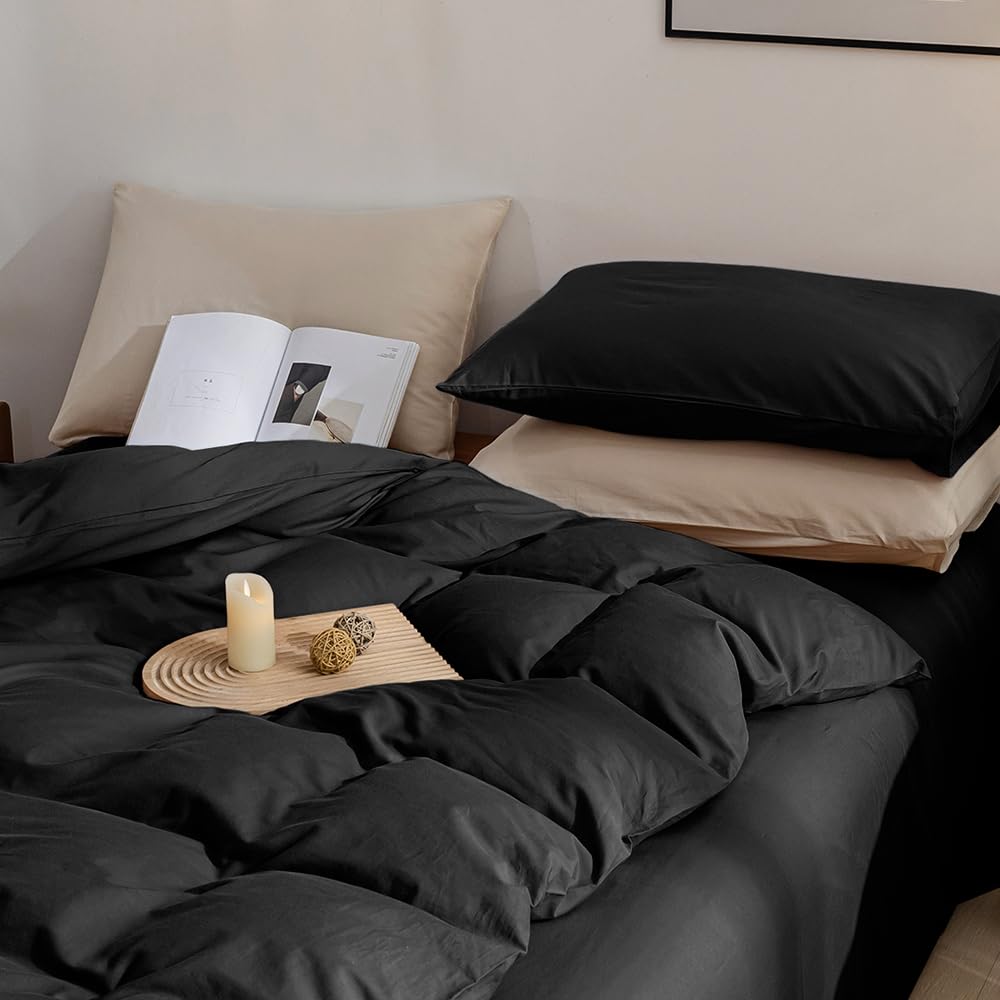 Jellymoni Cotton Duvet Cover California King - 100% Washed Cotton Linen Like Textured Comforter Cover, 3 Pieces Soft Bedding Set