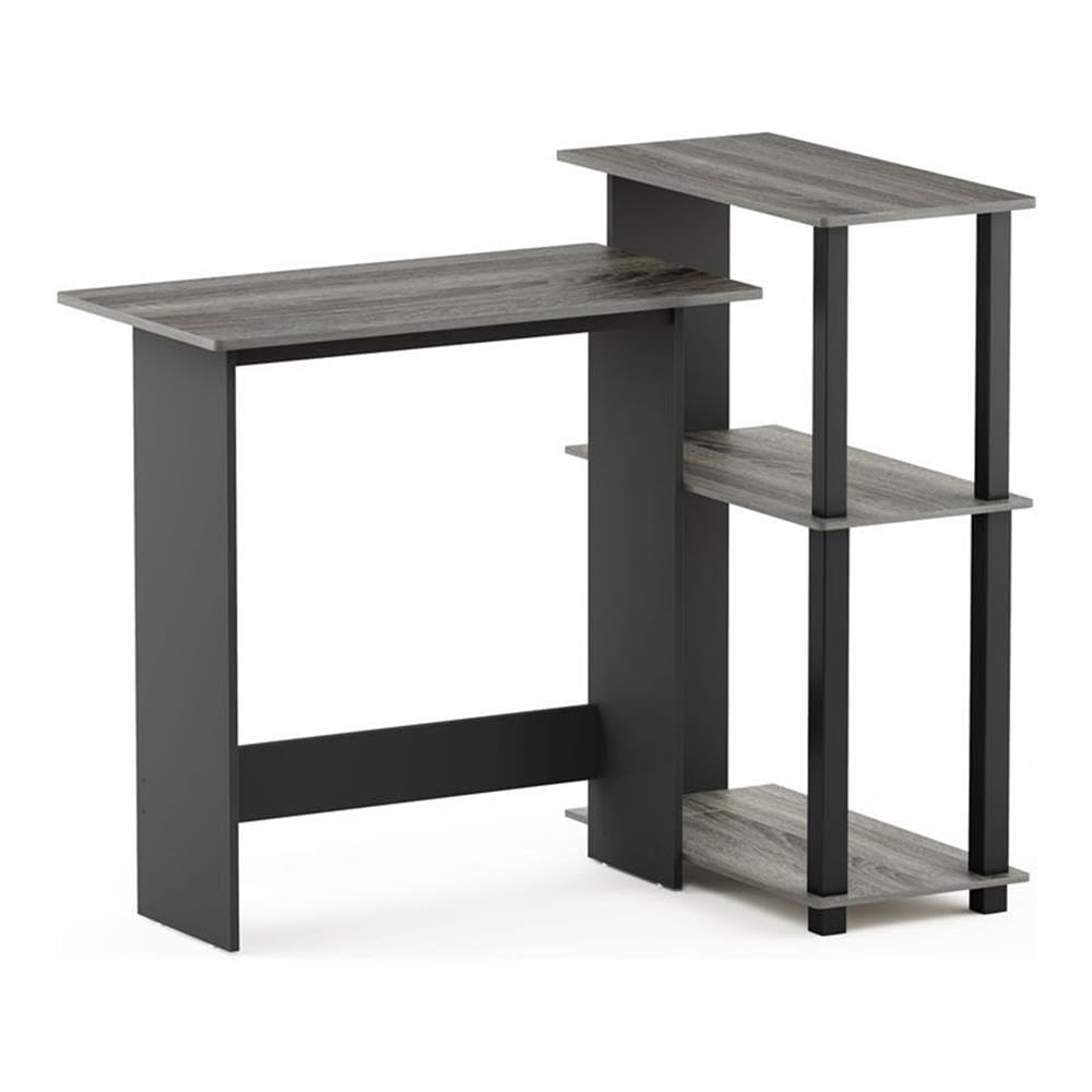 Furinno Abbott Corner Computer Desk With Bookshelf, French Oak Grey/Black