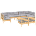 vidaXL Solid Pinewood Patio Lounge Set - 10 Piece Outdoor Garden Sofa with Gray Cushions - Modular Design for Custom Configurations